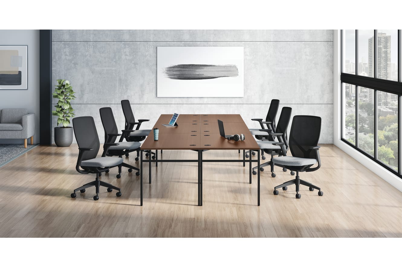 Mod Worksurface and U-Leg, Flexion Task Chair, Parkwyn Sofa