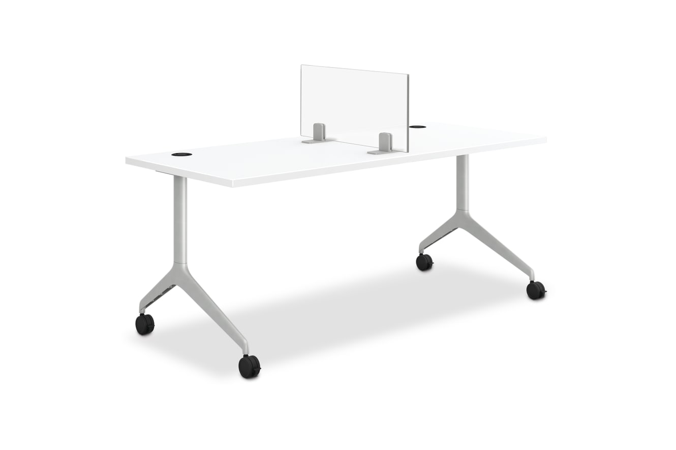 Glass Sit-on-Surface Universal Screens shown on Motivate Table
