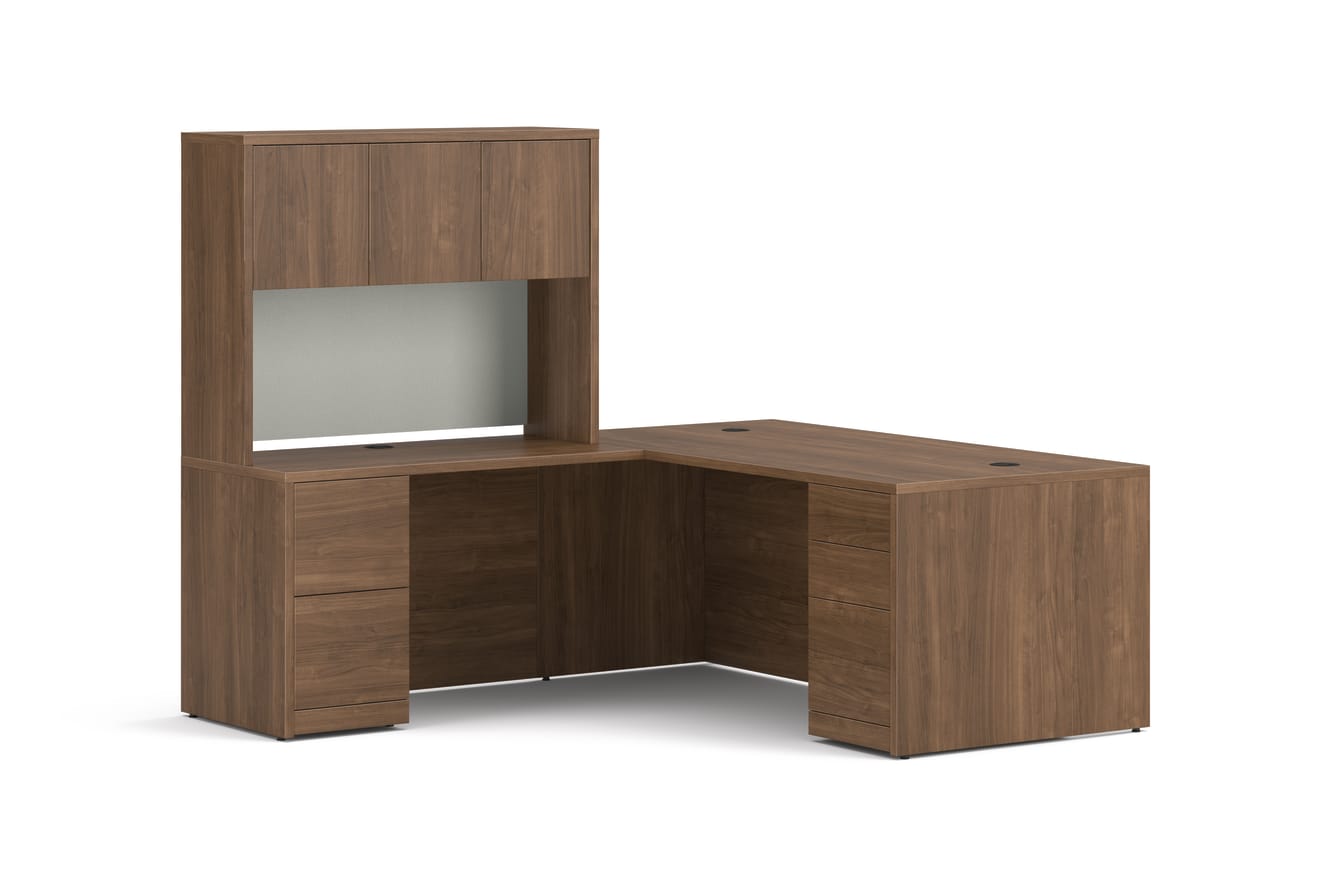 10500 Series L-Desk with Stack-on Storage in  Pinnacle Laminate.