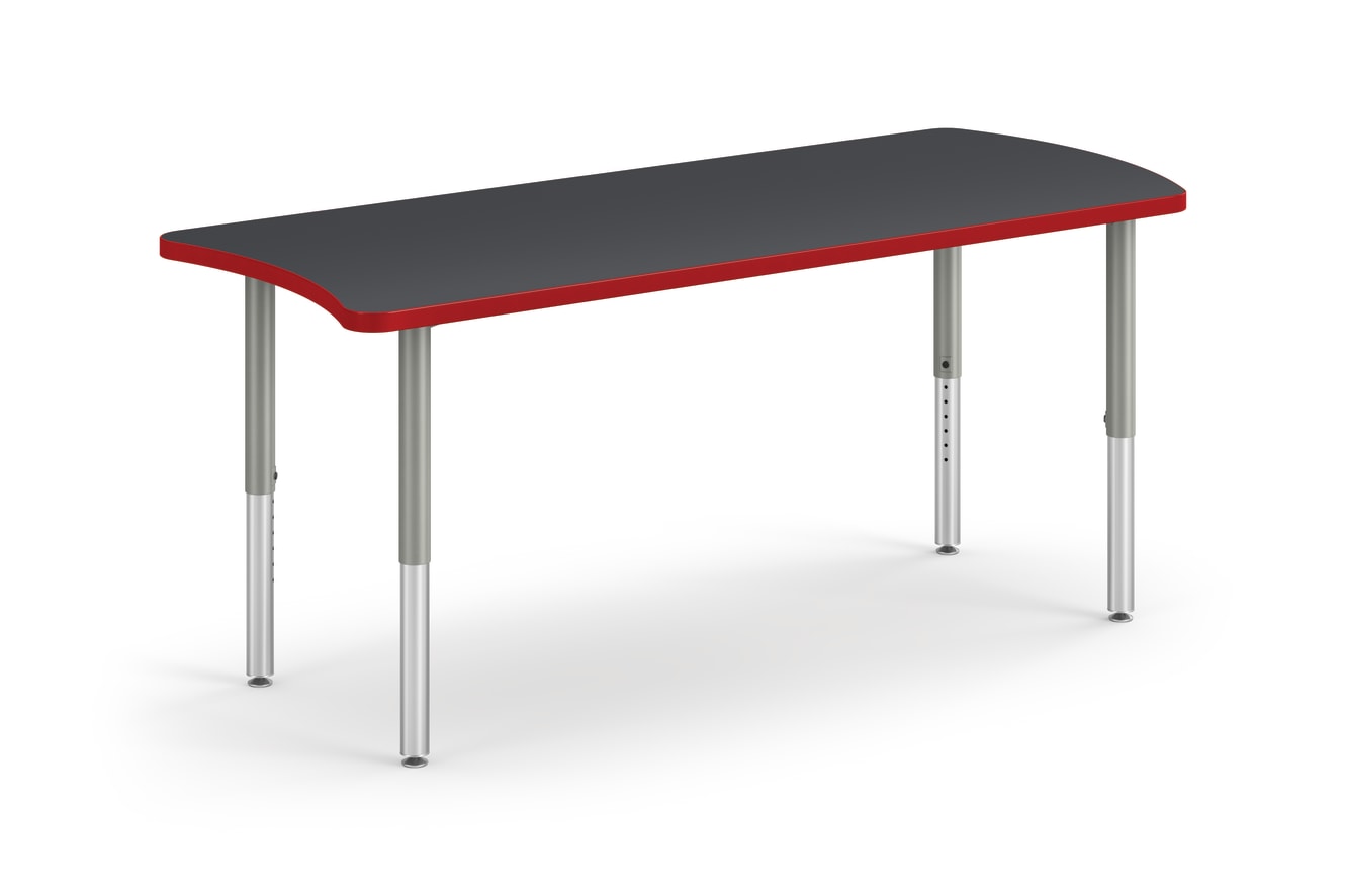 Right 3/4 View of Charcoal Dart Build Table with Red Edge Band