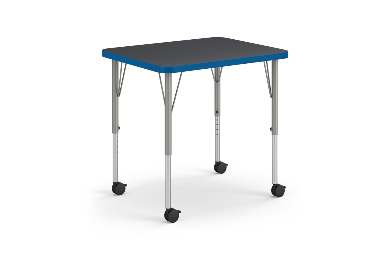 Right 3/4 View of Charcoal Rectangle Build Student Desk with Blue Edge Band
