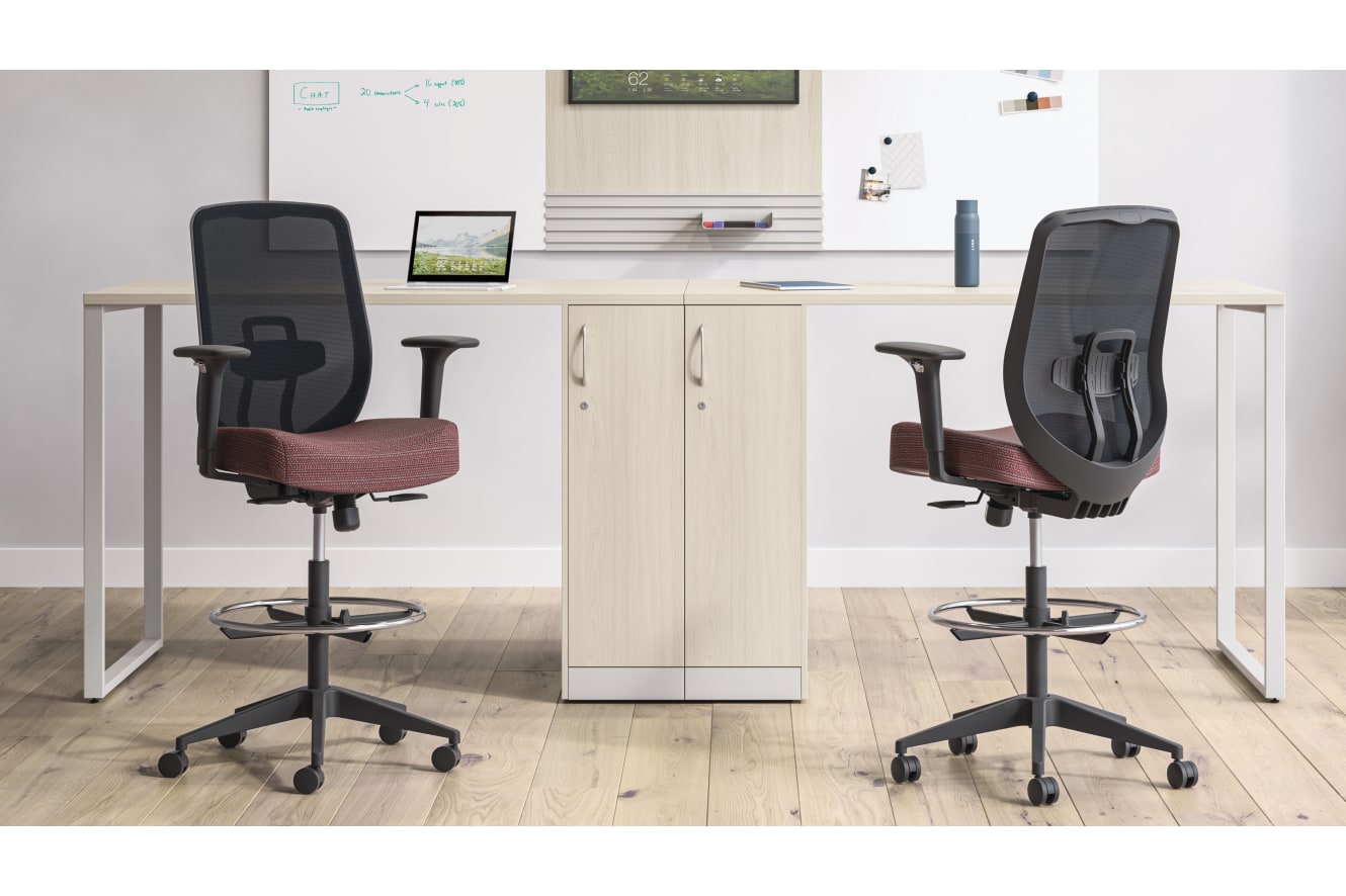 Altern mesh back stool shown with Storage Islands and Workwall tiles.