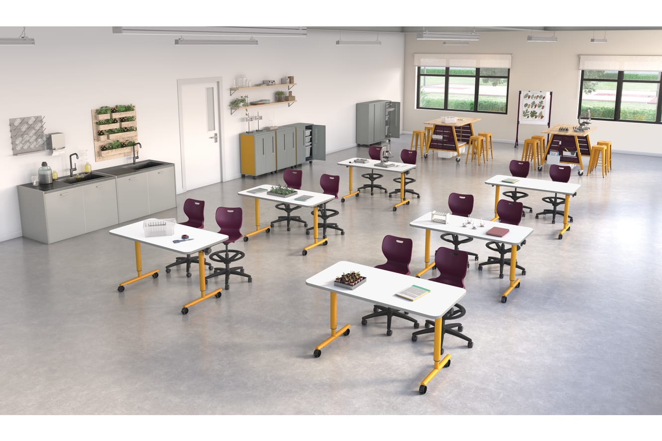 CTE Classroom with Build Makerspace Tables, Field Trip Tables, and SmartLink seating