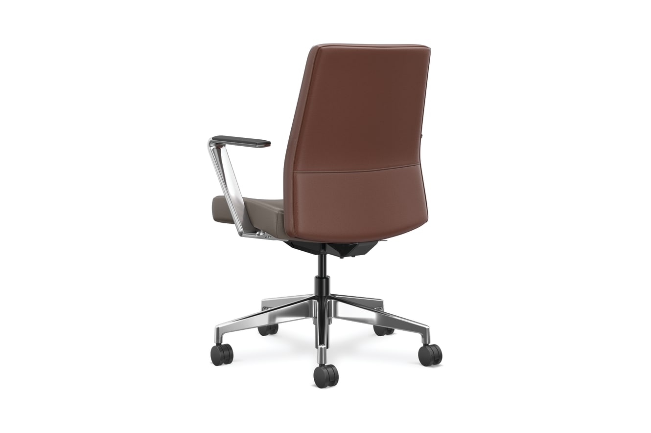 Cofi mangerial back chair with channel stitch shown in leather