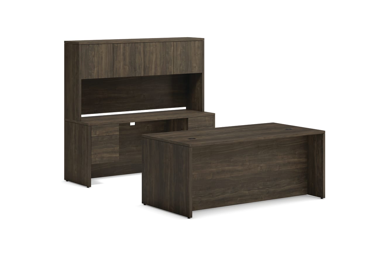 10500 Series executive desk with storage in Florence Walnut laminate