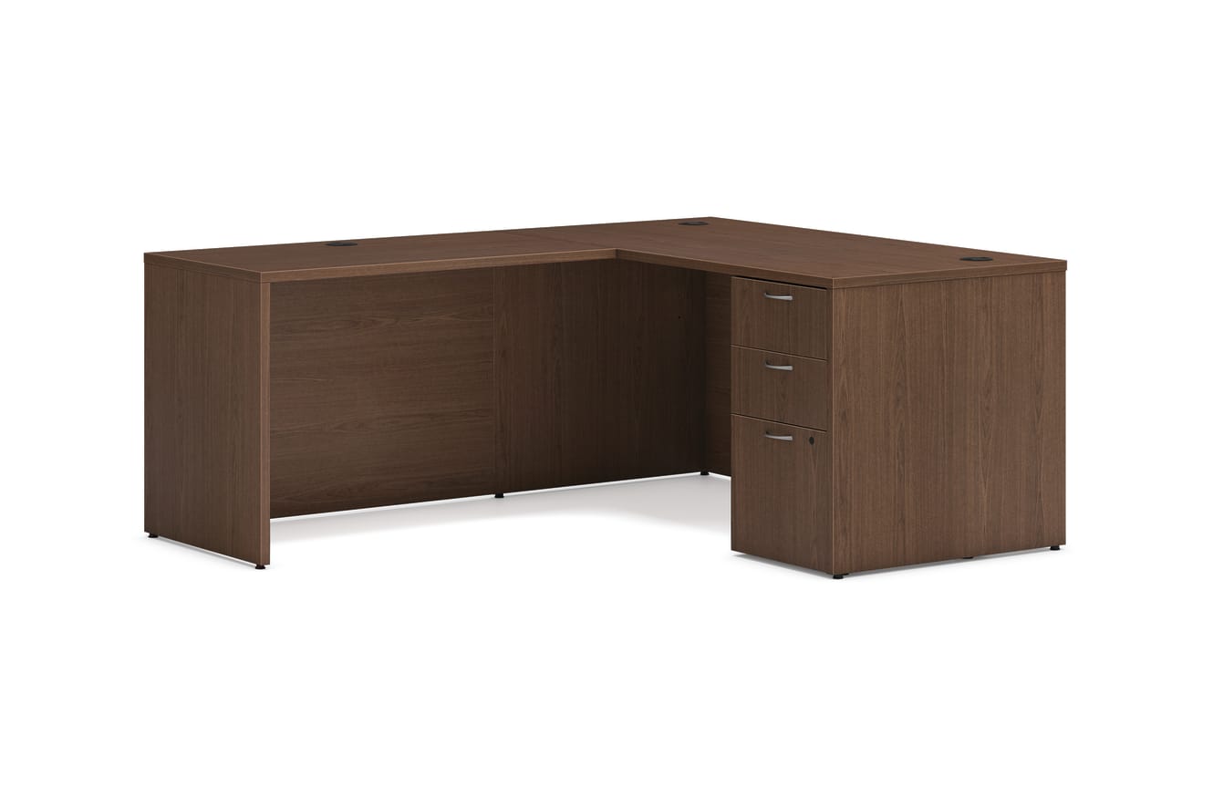 Mod single pedestal l-station in Sepia Walnut