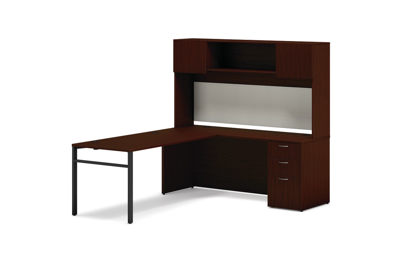 Mod l-station with storage in Traditional Mahogany with Black U-leg