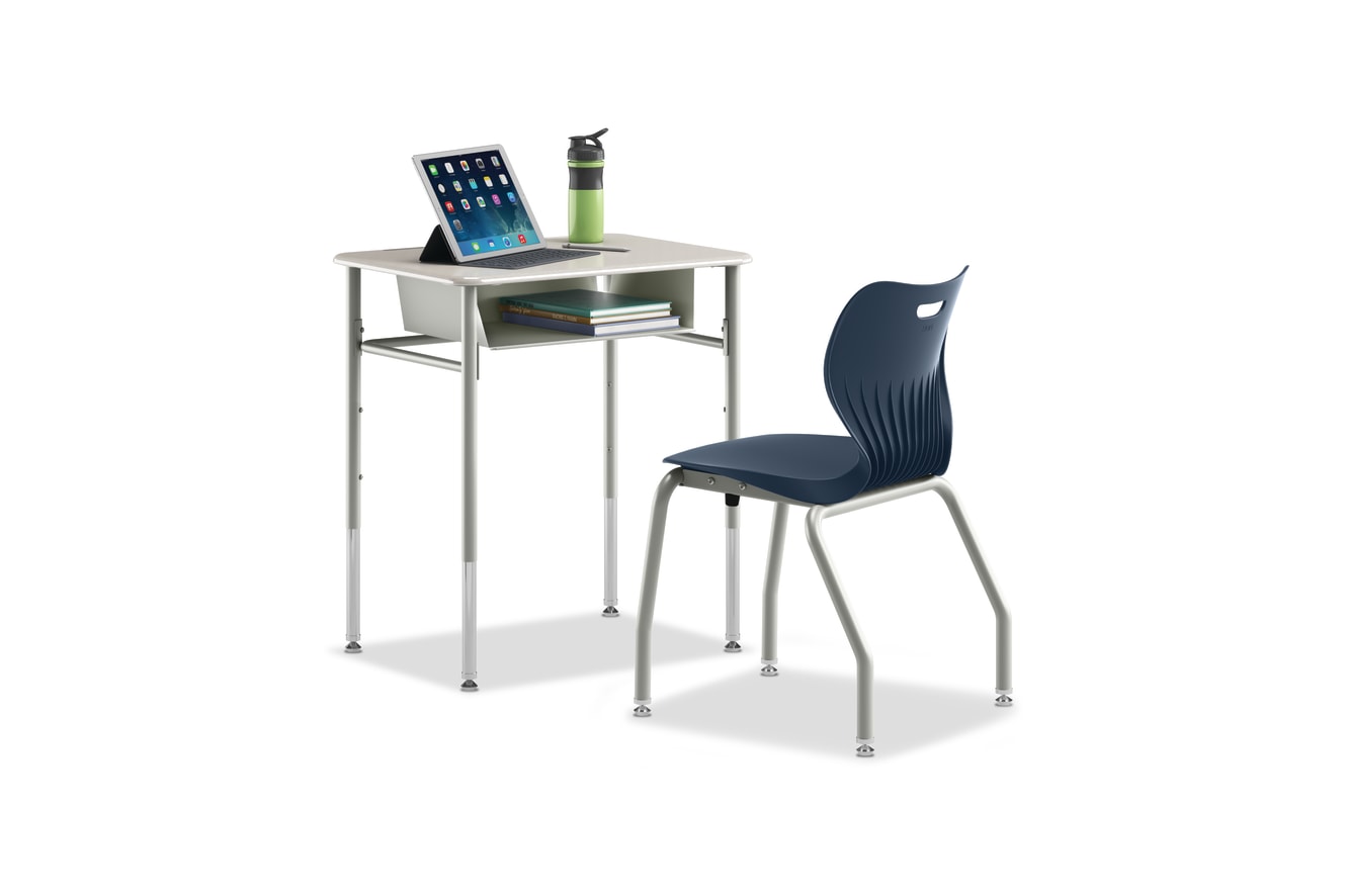 SmartLink Student Desk with SmartLink Book Box attached paired with a SmartLink chair