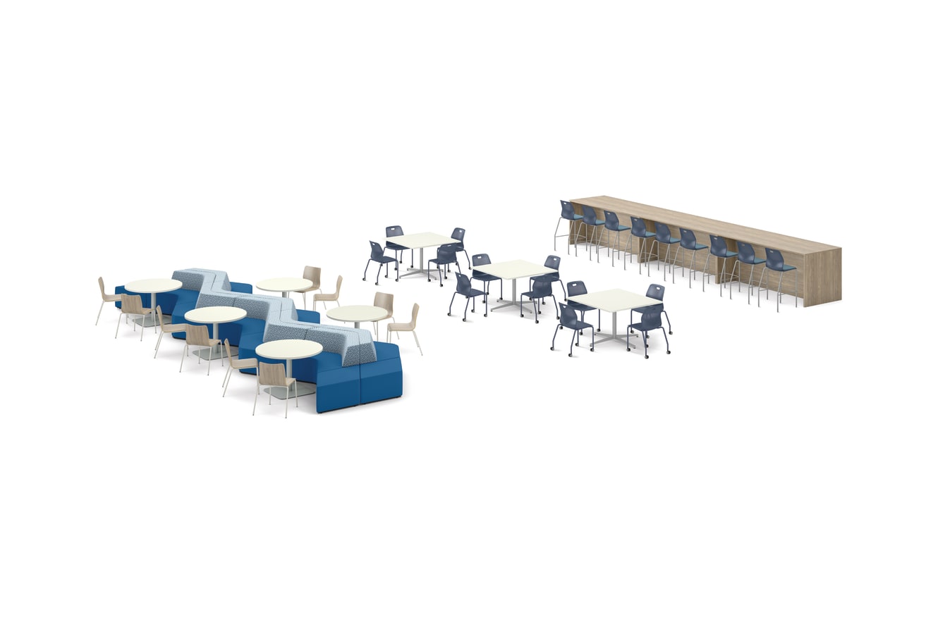 Cafeteria with Preside and Birk Tables, with Tangram and Etch Seating