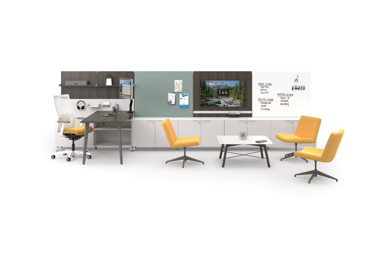 Voi large private office with Workwall tiles and soft seating area