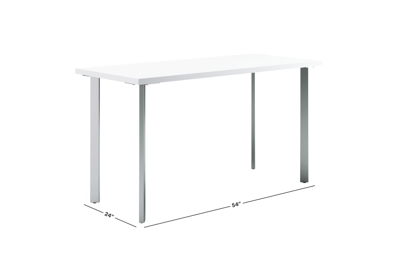 Designer white Coze table desk with silver post legs