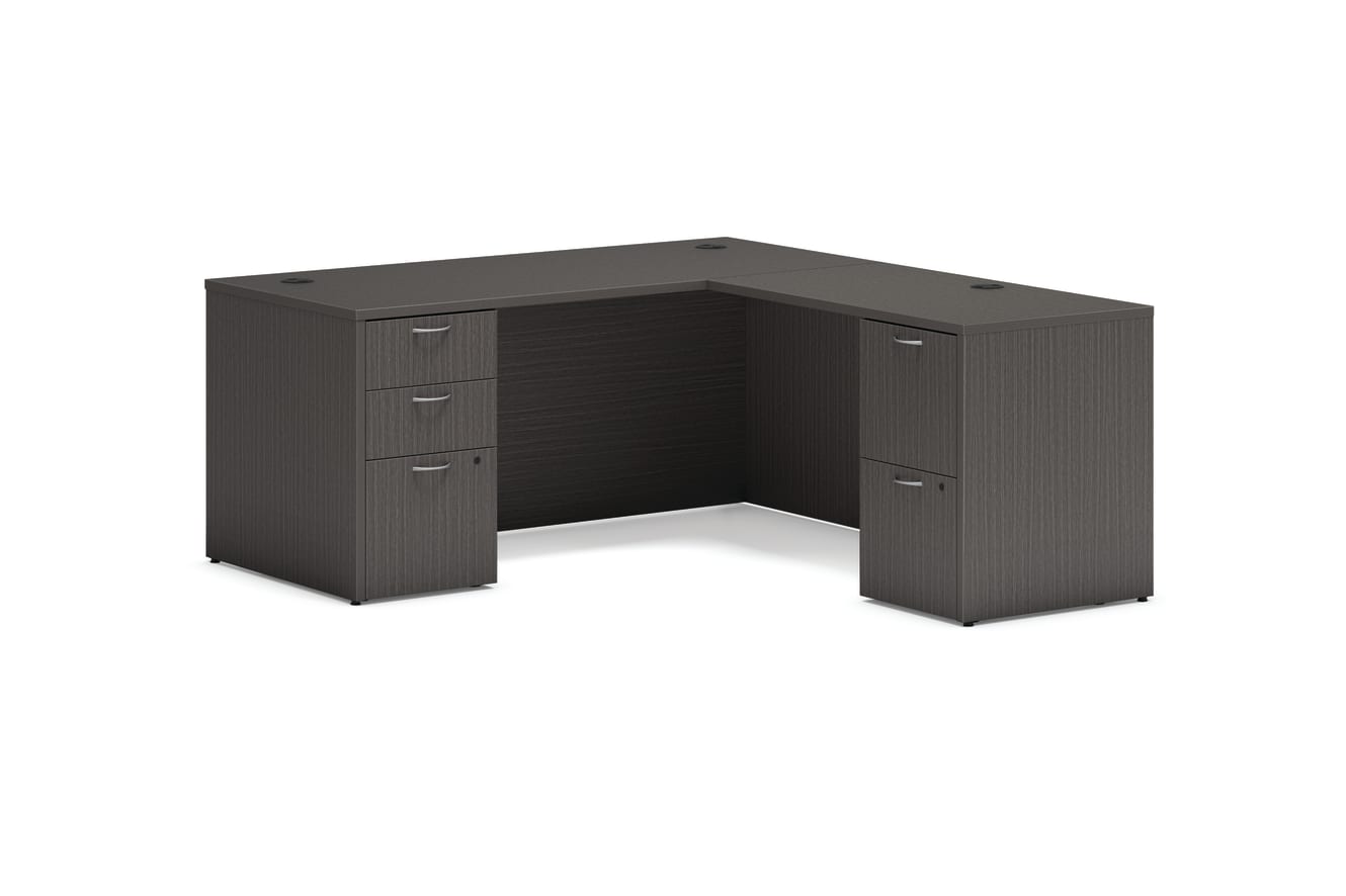 Mod double pedestal L-station in Slate Teak