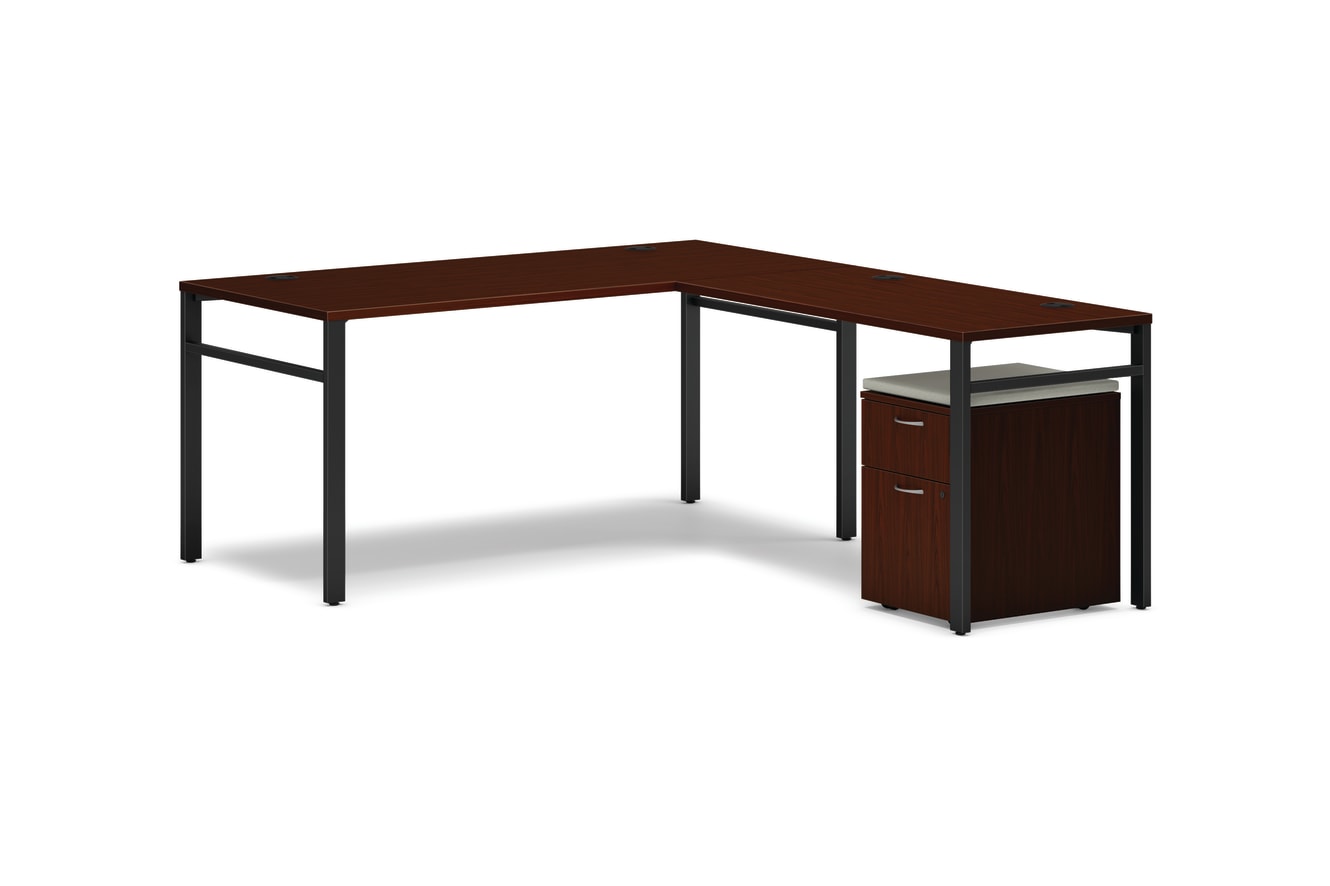 Mod l-station with storage in Traditional Mahogany and Black U-Legs