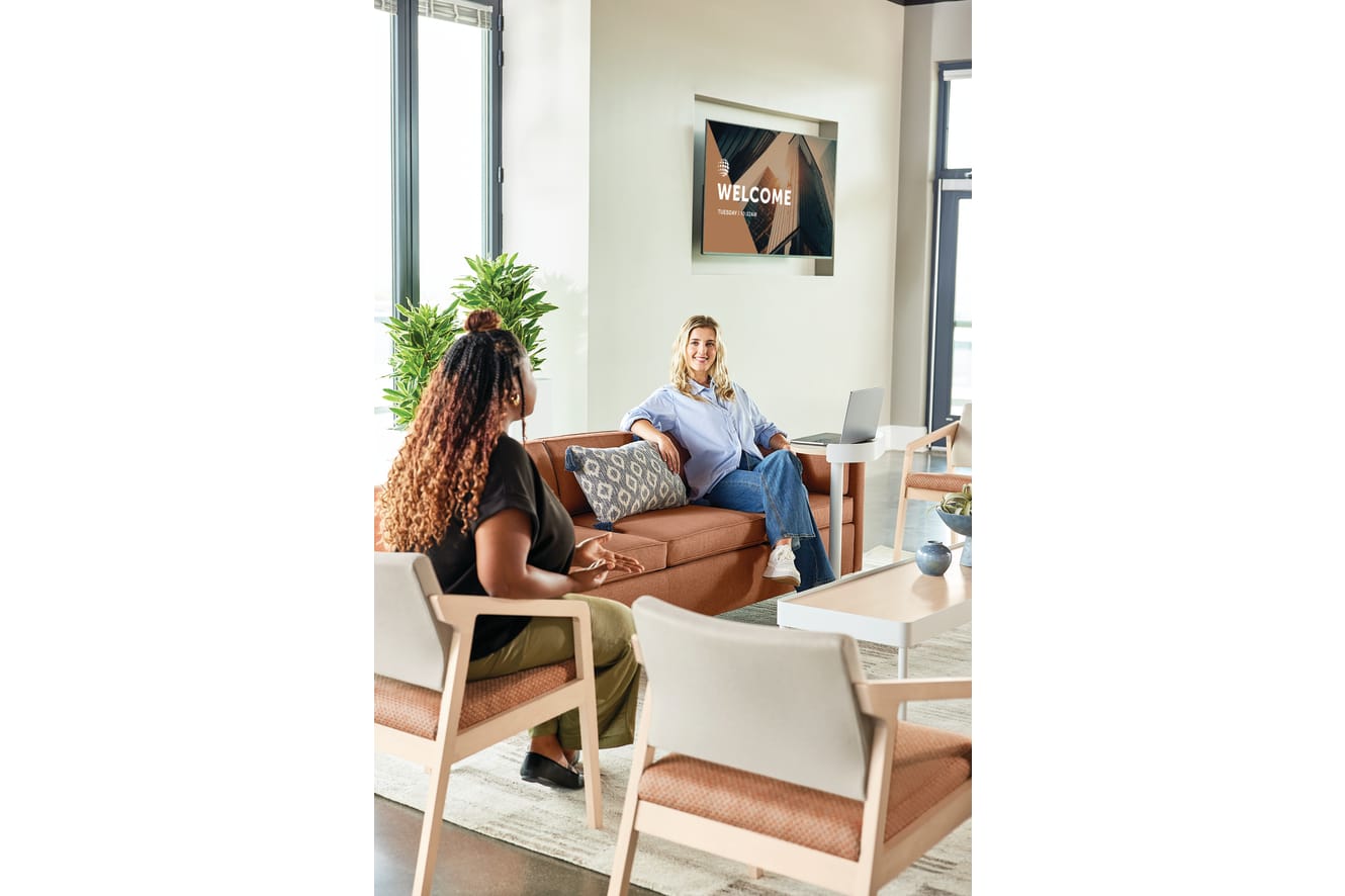 Confer chair with West Hill sofa and Sculpt tables 