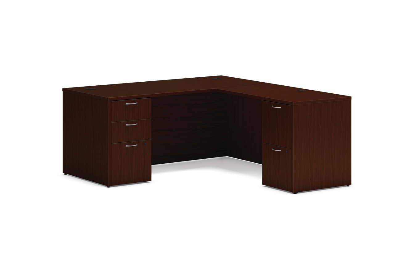 Mod double pedestal l-station in Traditional Mahogany