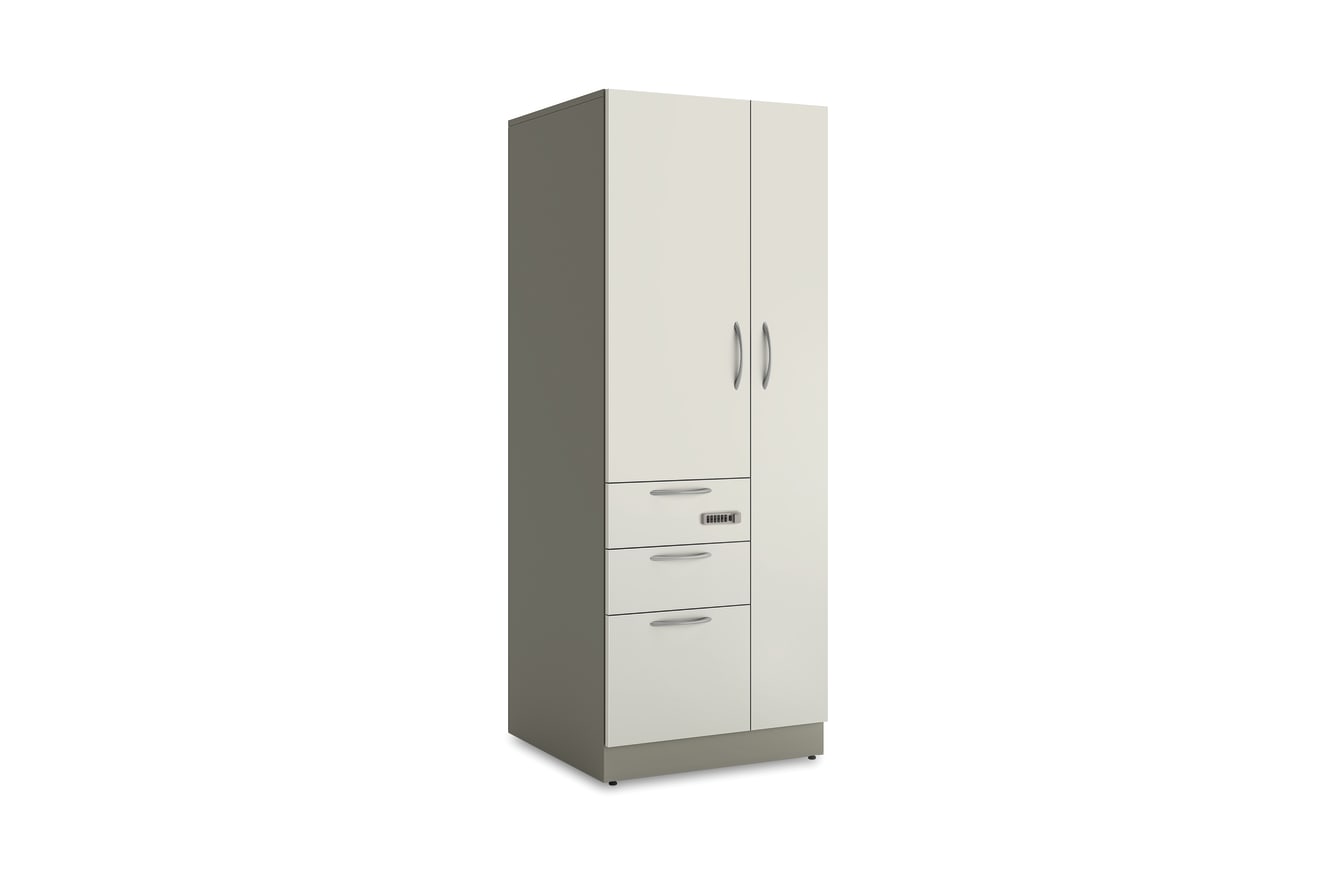 Contain tower in two-tone paint on a white background