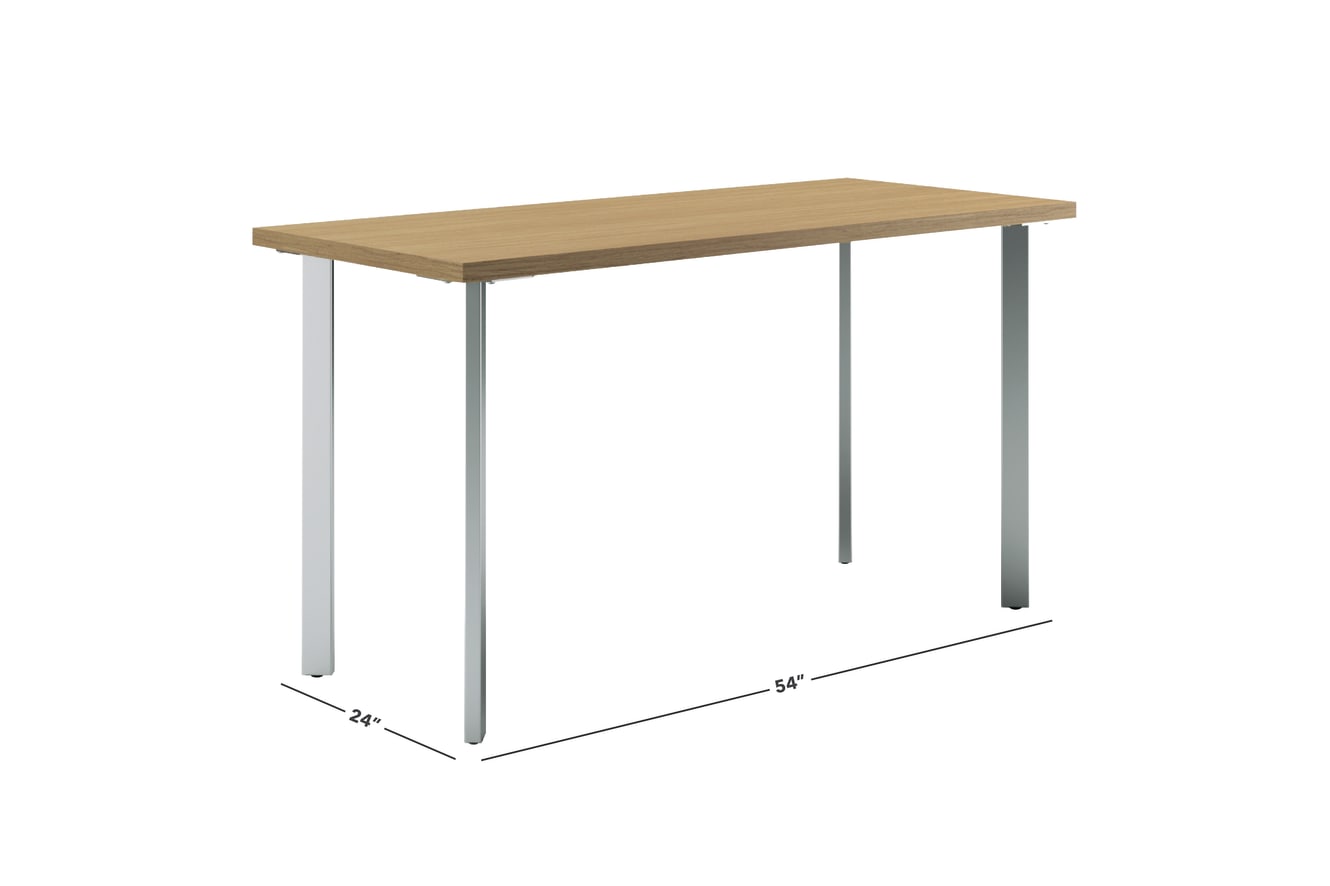Natural recon Coze table desk with silver post legs
