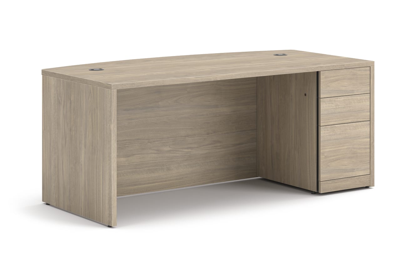 10500 Series single full pedestal desk with bow top