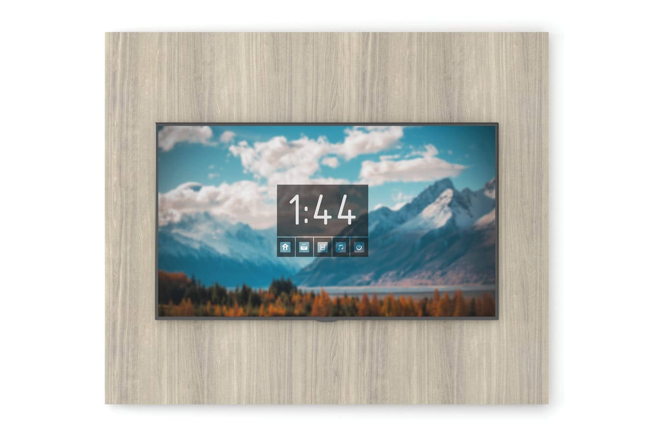 Workwall media tile with attached TV monitor.
