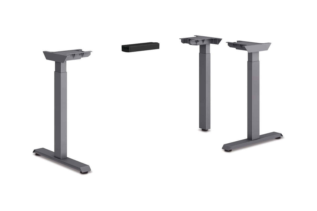 HON Coordinate height-adjustable 3-leg/2-stage, T-Foot table base in Charcoal finish.