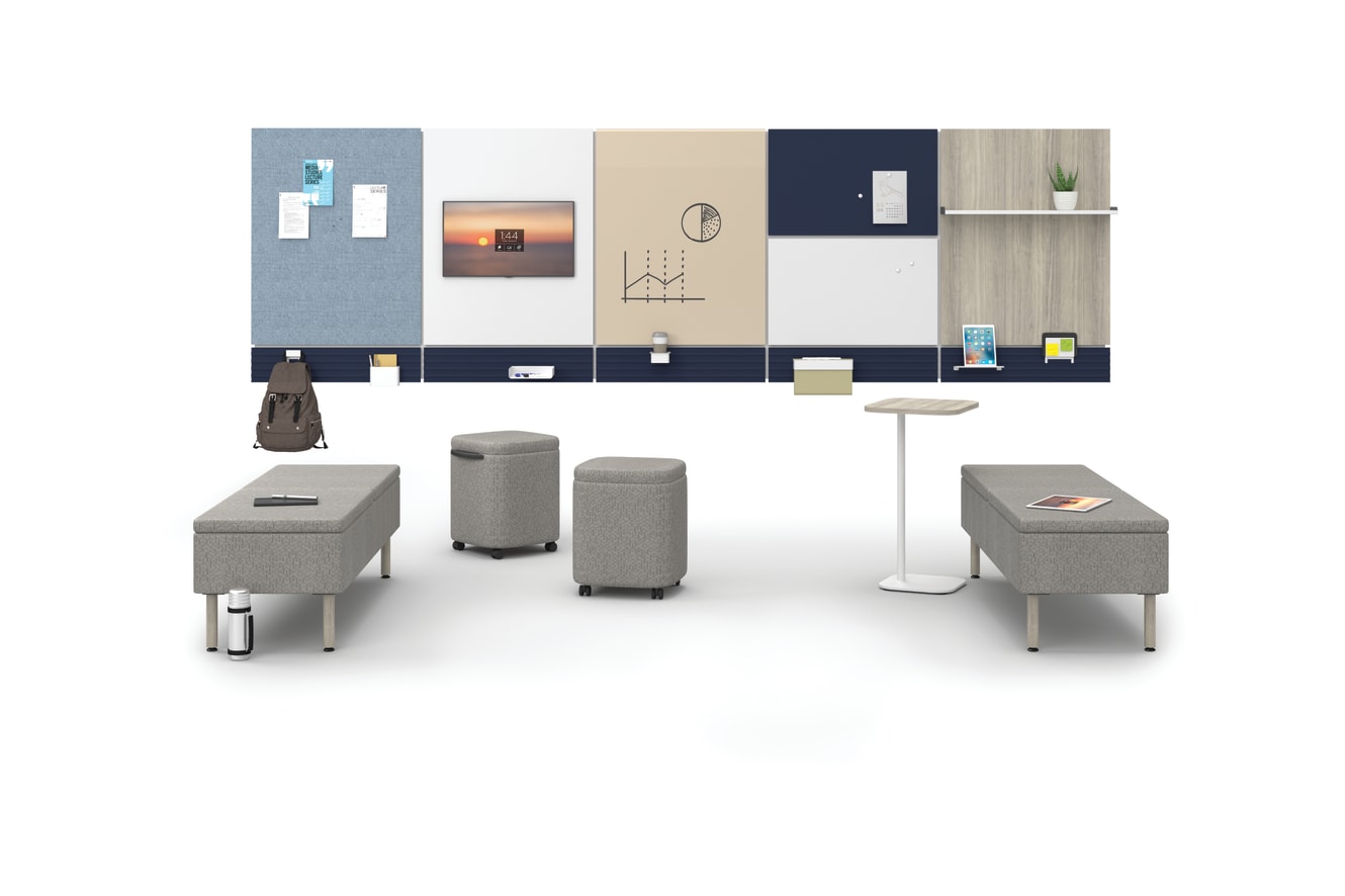 Astir seating and Birk table around Workwall open plan setting