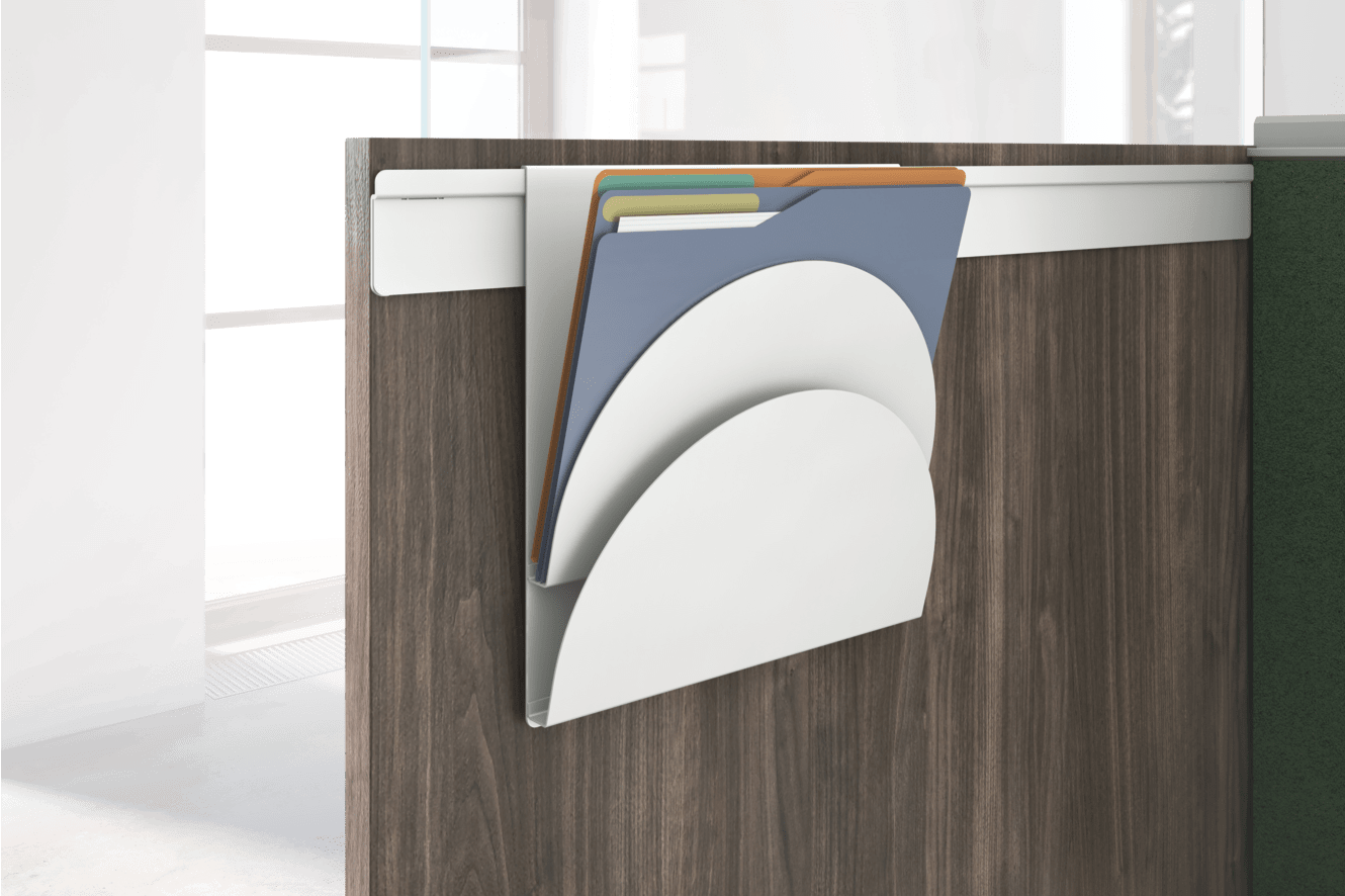 Gallery panel double angle-file with folders hanging on an accessory rail.