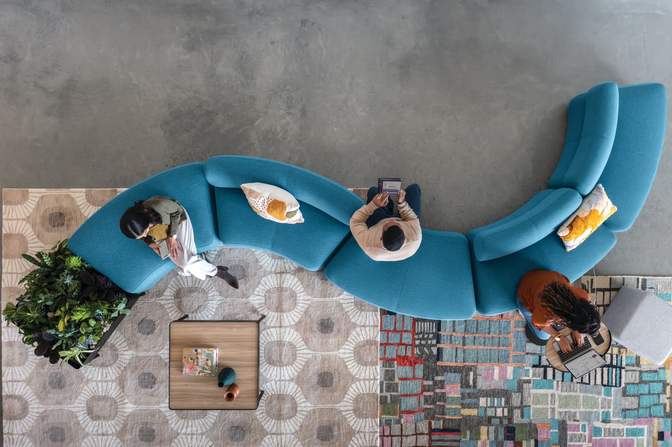 SoCo with Sculpt tables and planter and Flock seating