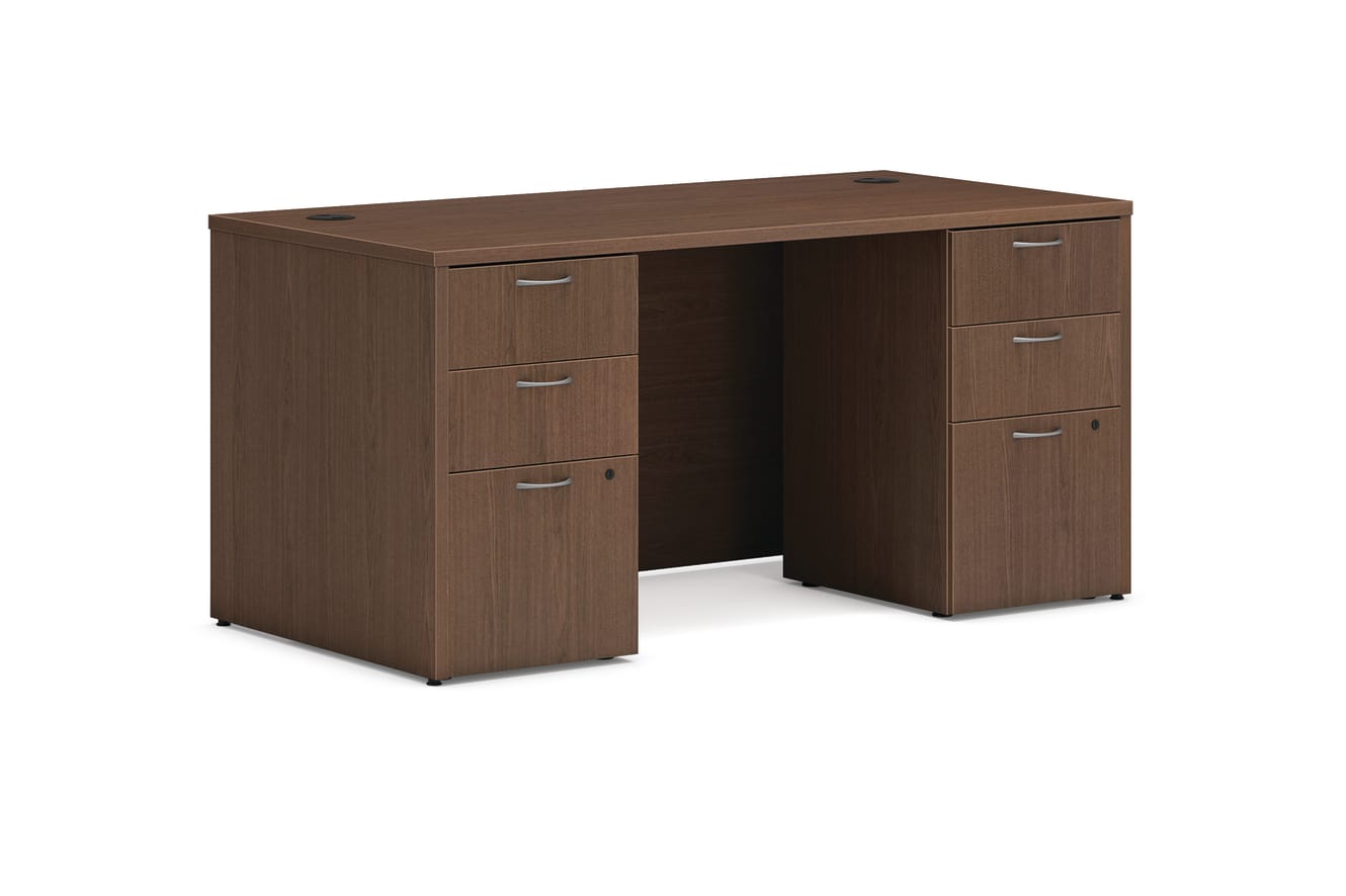 Mod double pedestal desk in Sepia Walnut