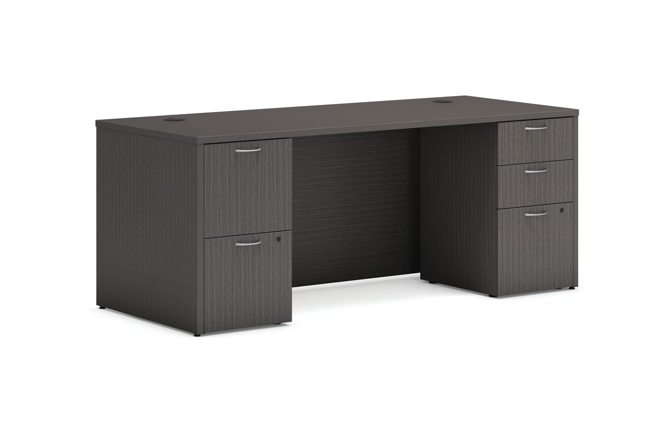 Mod double pedestal desk in Slate Teak