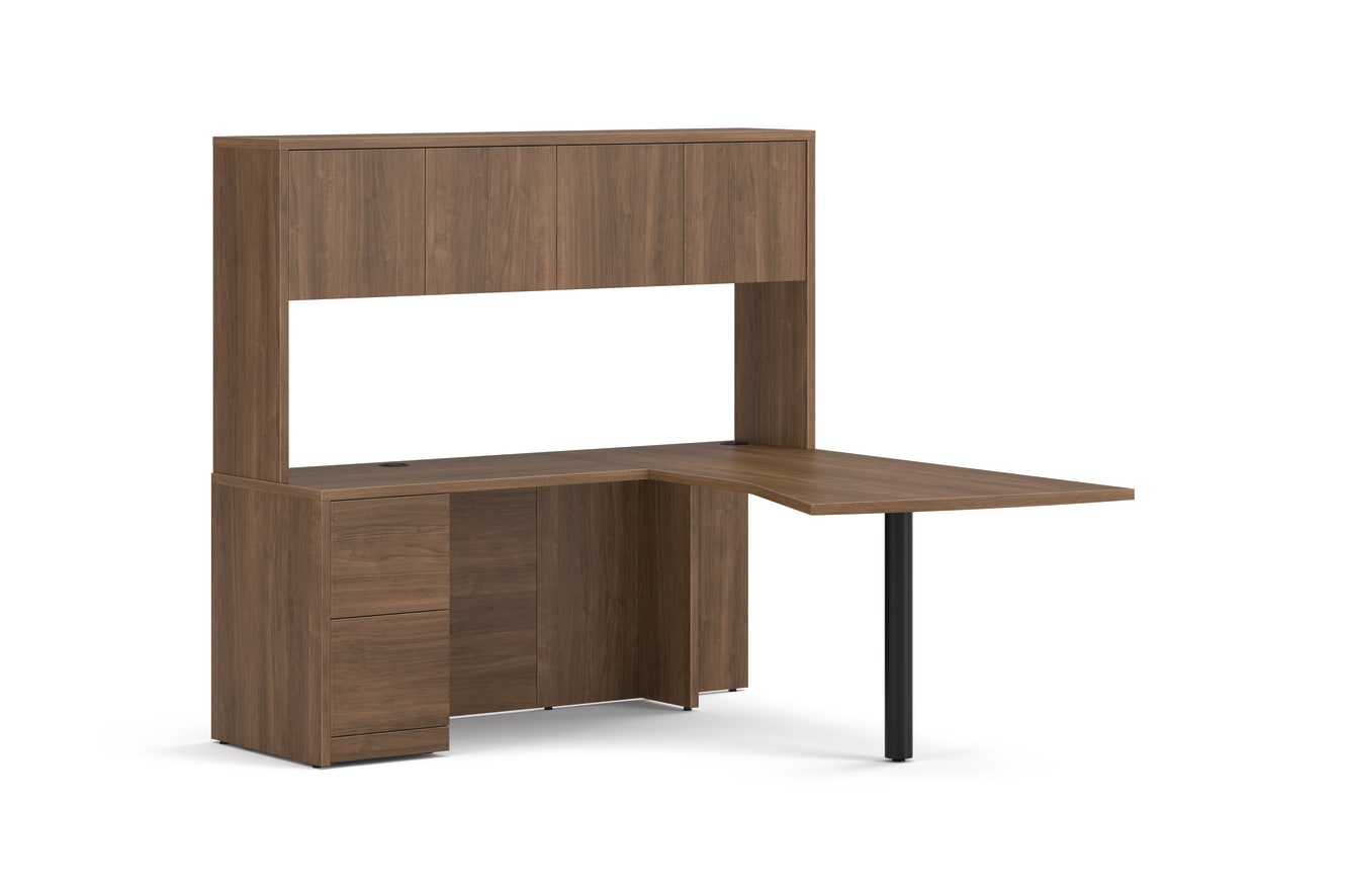 10500 Series Peninsula L Desk in  Pinnacle Laminate with Black Post Leg.
