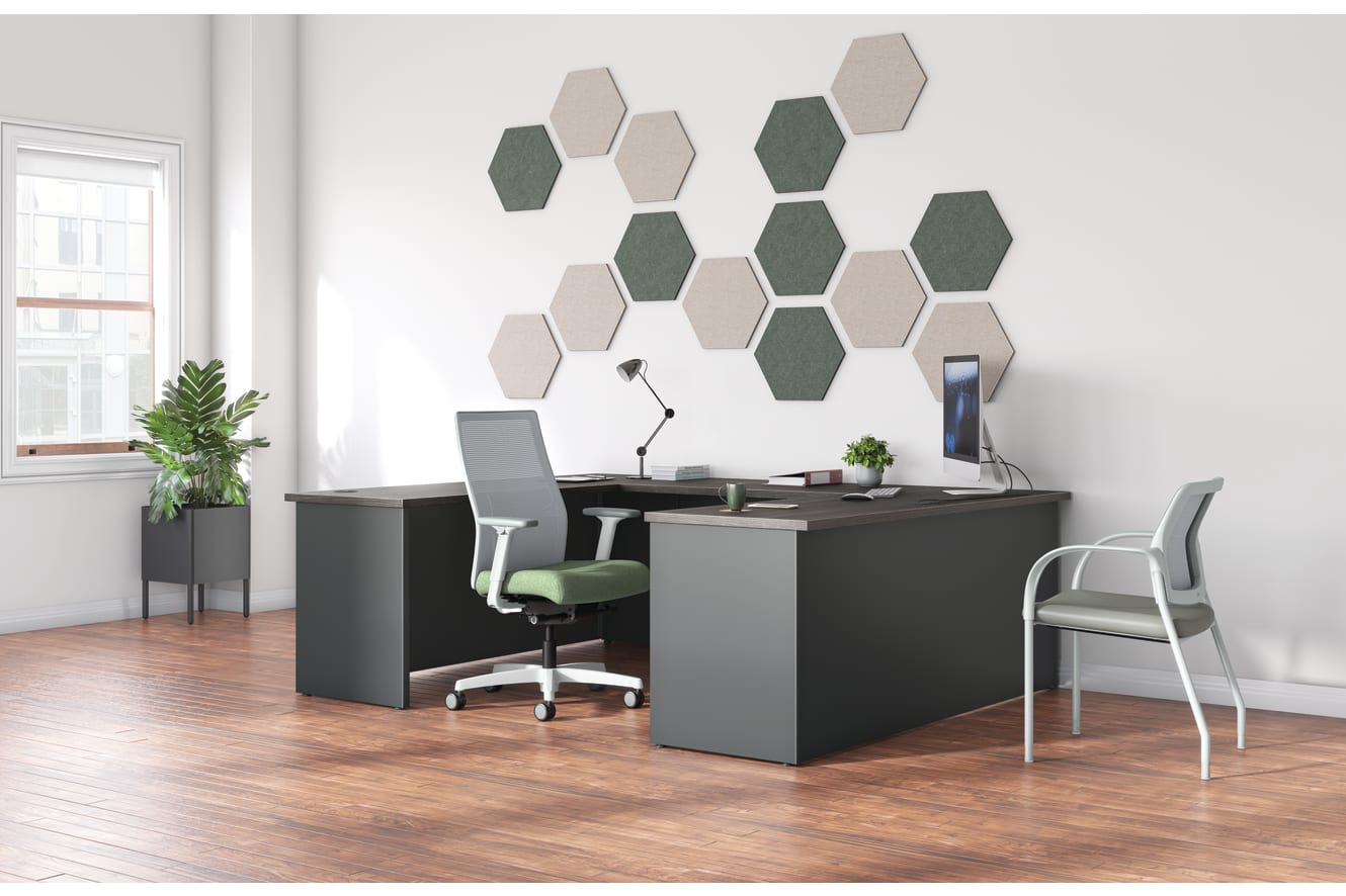 Abode desking system with Ignition task and guest seating.