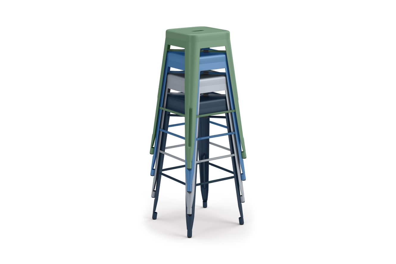 Stack of Fern, Baltic, Cove, and Regatta Build Standing Height Makerspace Stools
