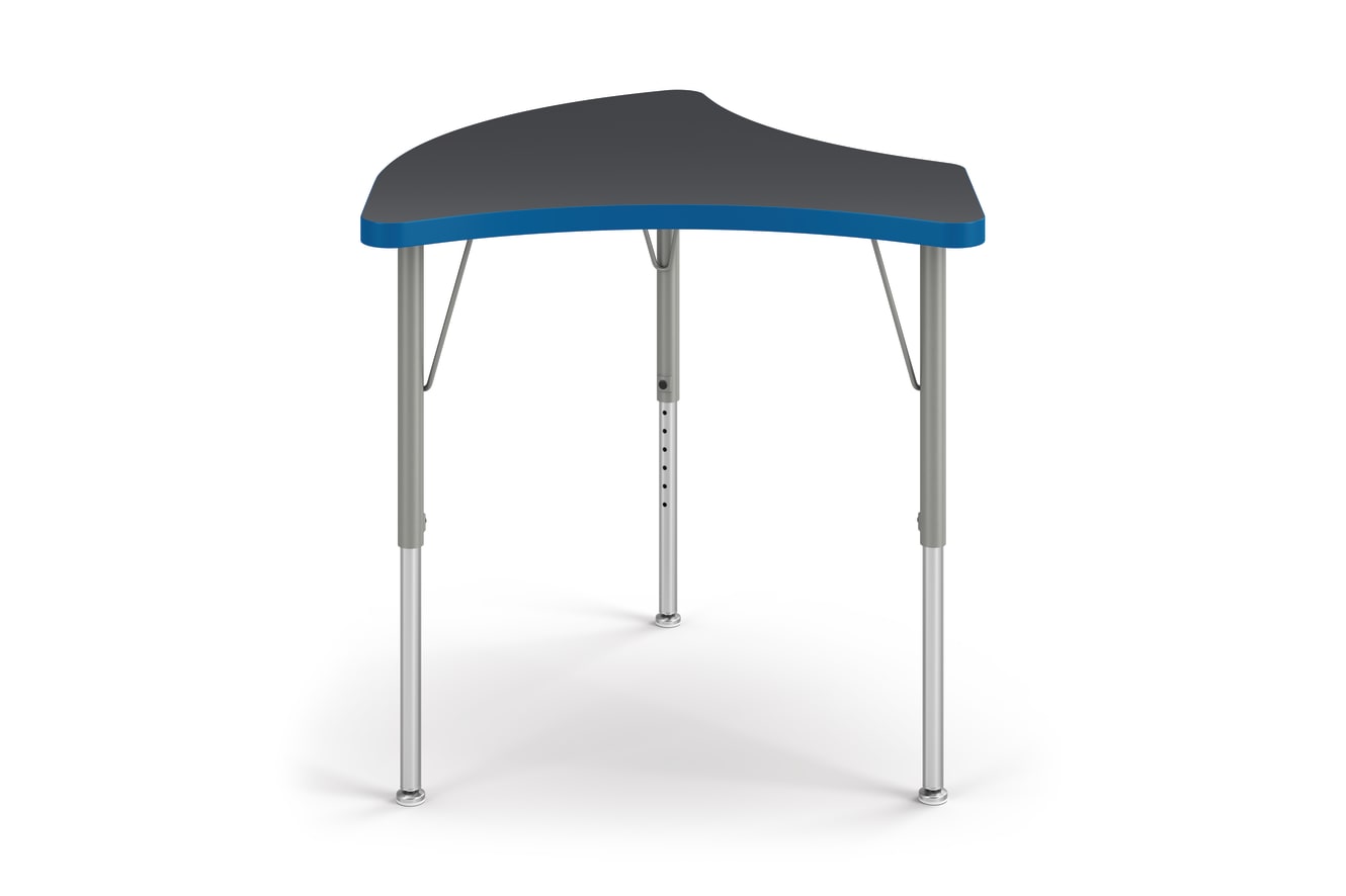Front View of Charcoal Fin Build Student Desk with Blue Edge Band