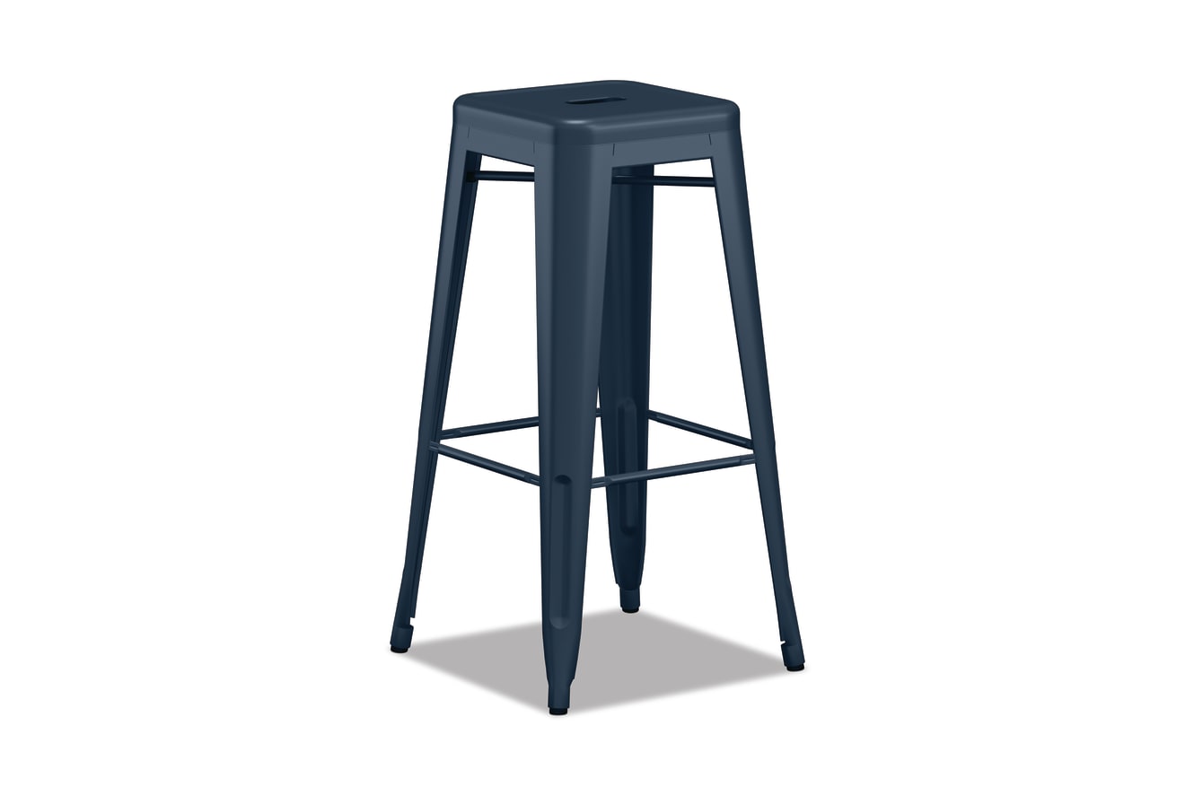 A Build Makerspace stool in blue paint.