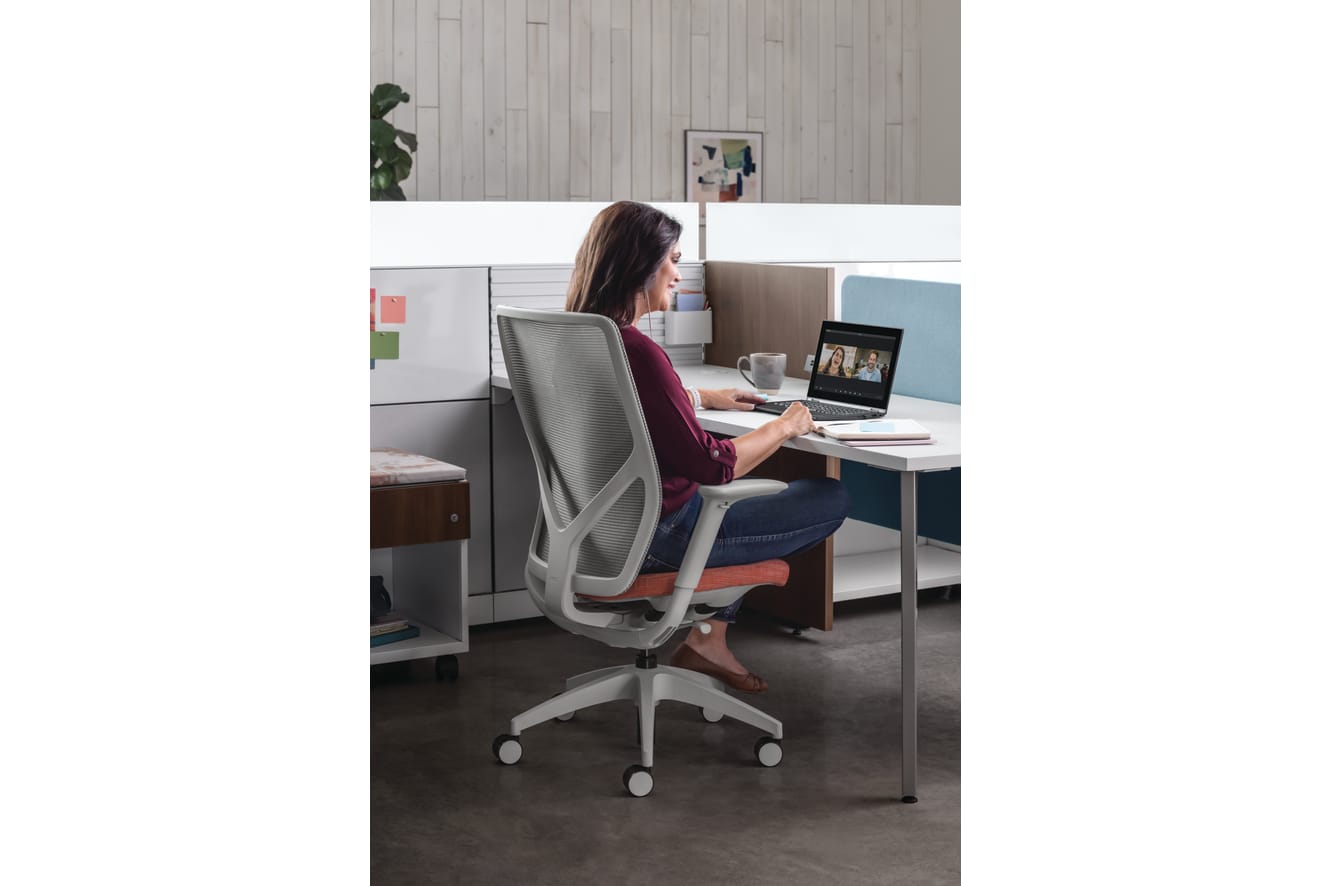 Flexion Seating with Abound Workstations, Contain Mobile Credenzas