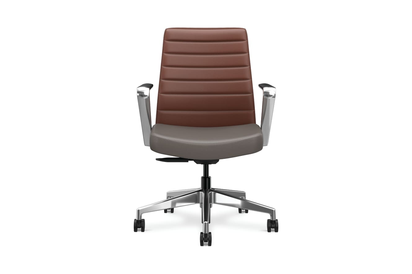 Cofi mangerial back chair with channel stitch shown in leather