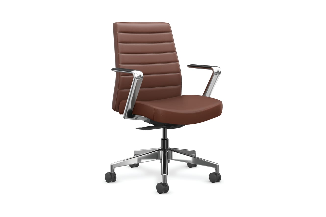 Cofi mangerial back chair with channel stitch shown in leather