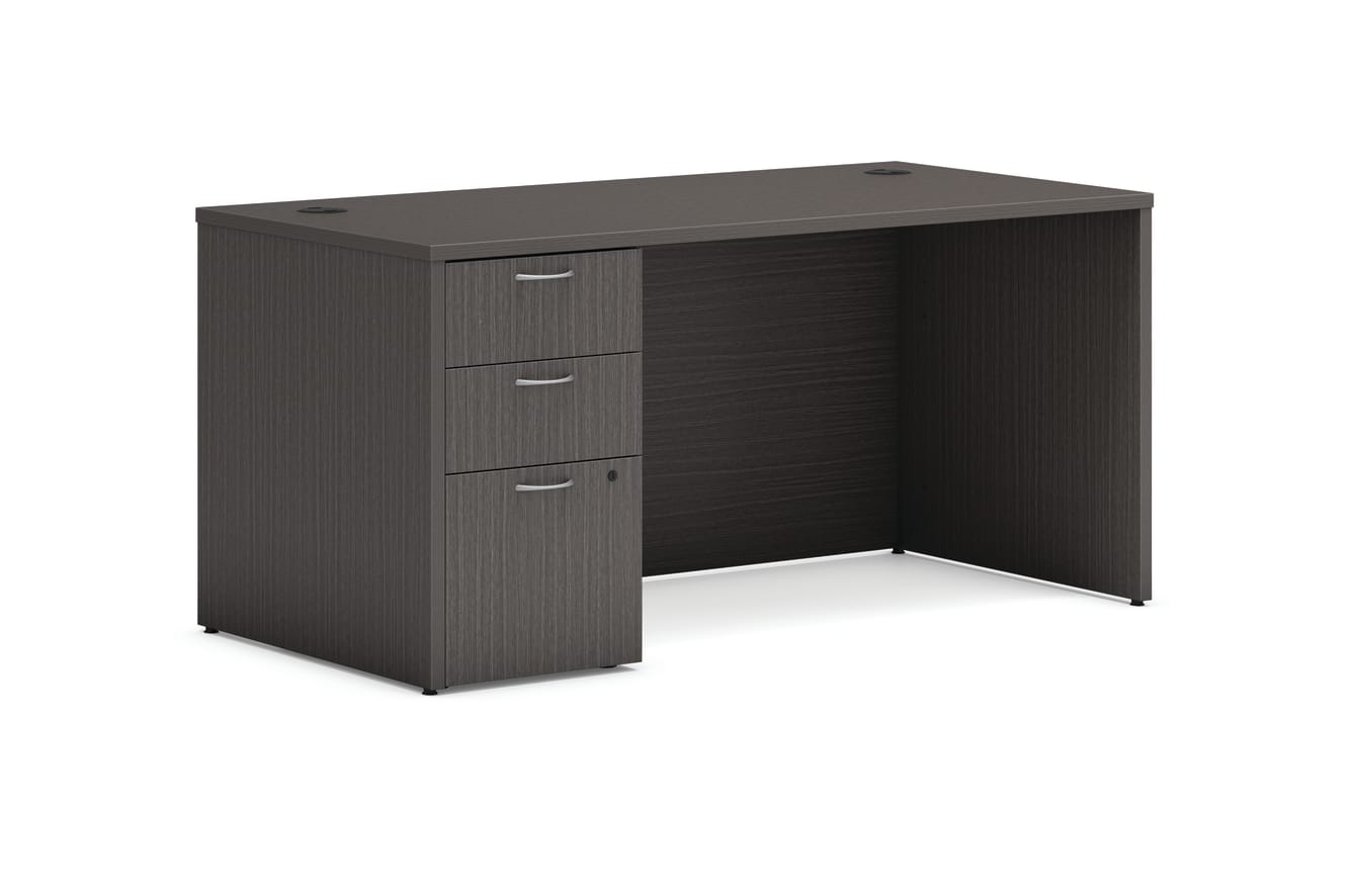 Mod single pedestal desk in Slate Teak