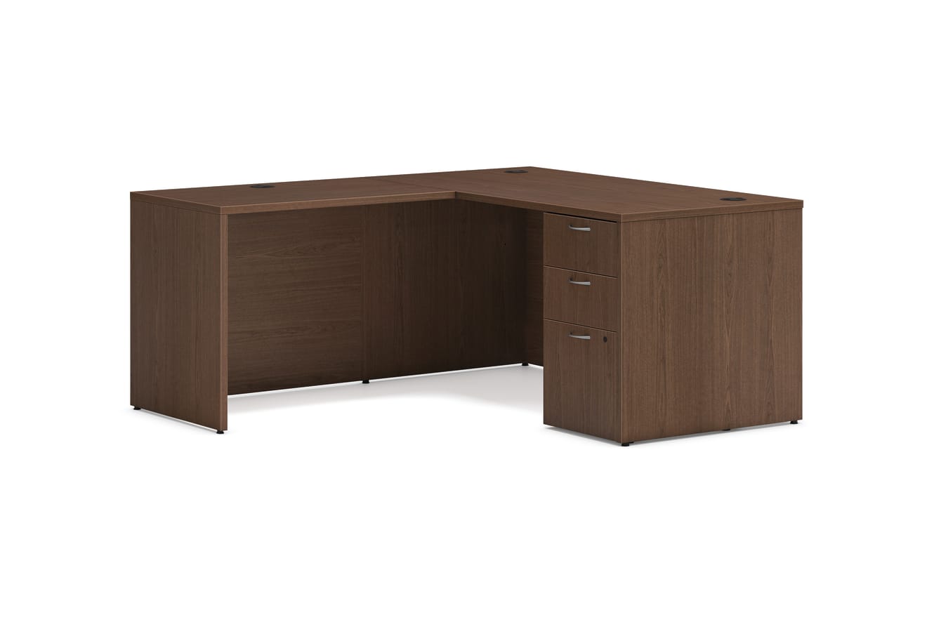 Mod single pedestal l-station in Sepia Walnut