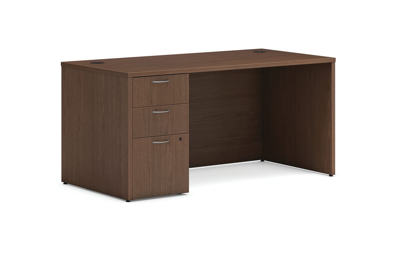 Desk shell and pedestal in LSE1 Sepia Walnut