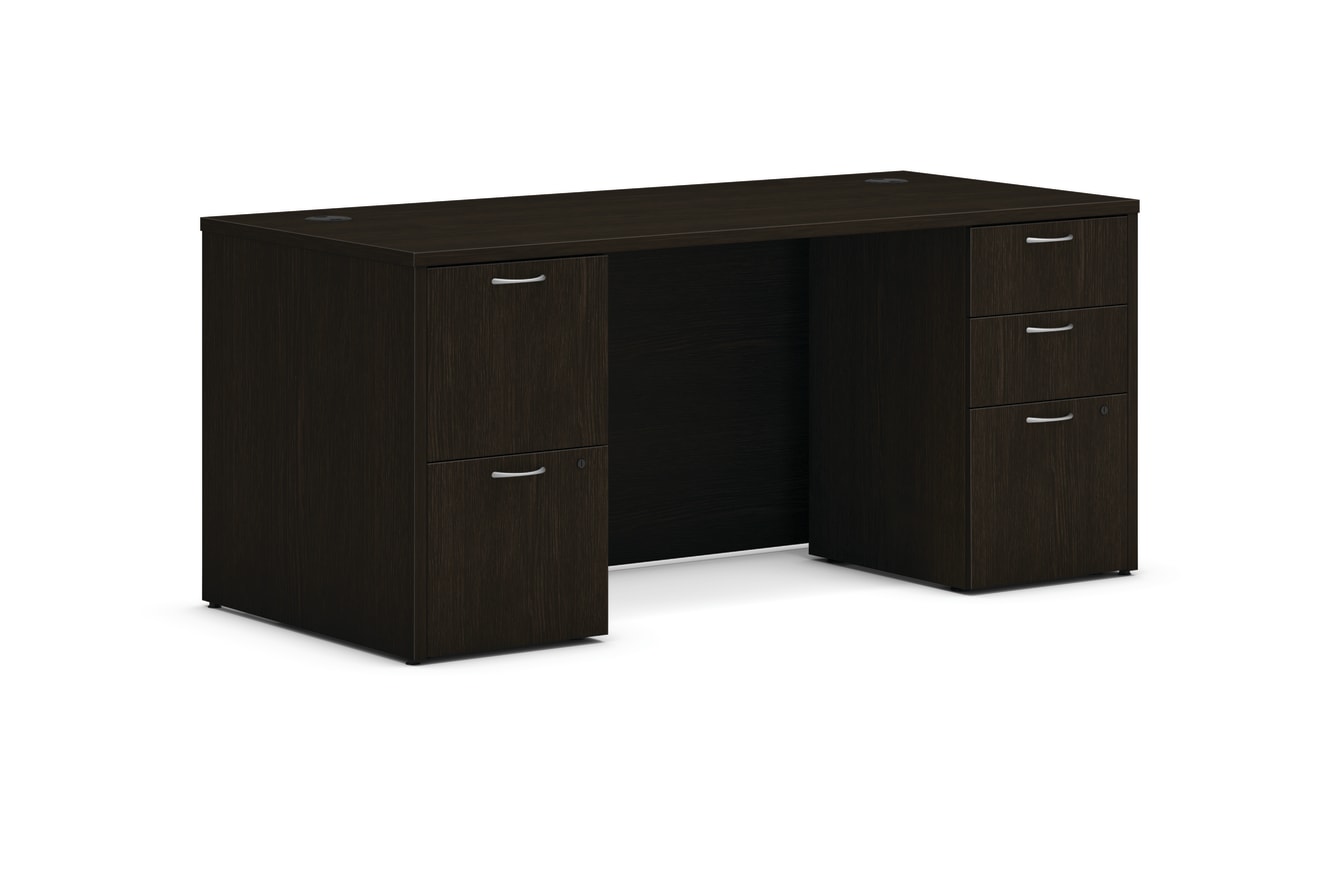 Mod double pedestal desk in Java Oak