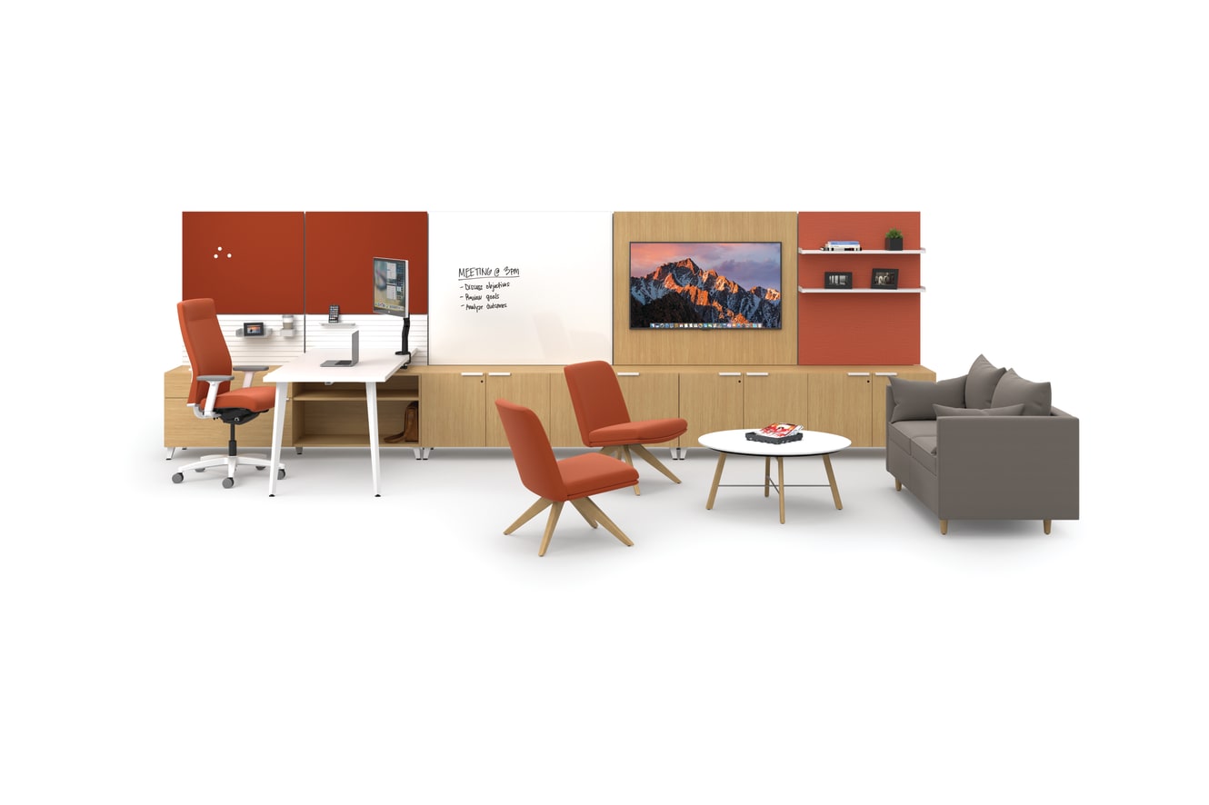Voi large private office with Workwall tiles and soft seating area