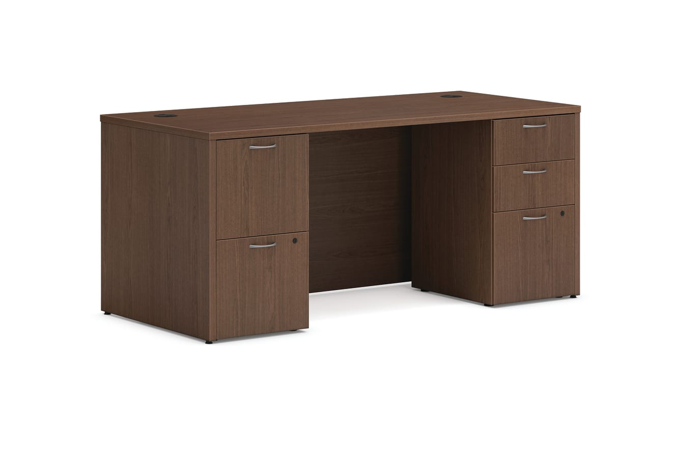 Desk shell and pedestals in LSE1 Sepia Walnut
