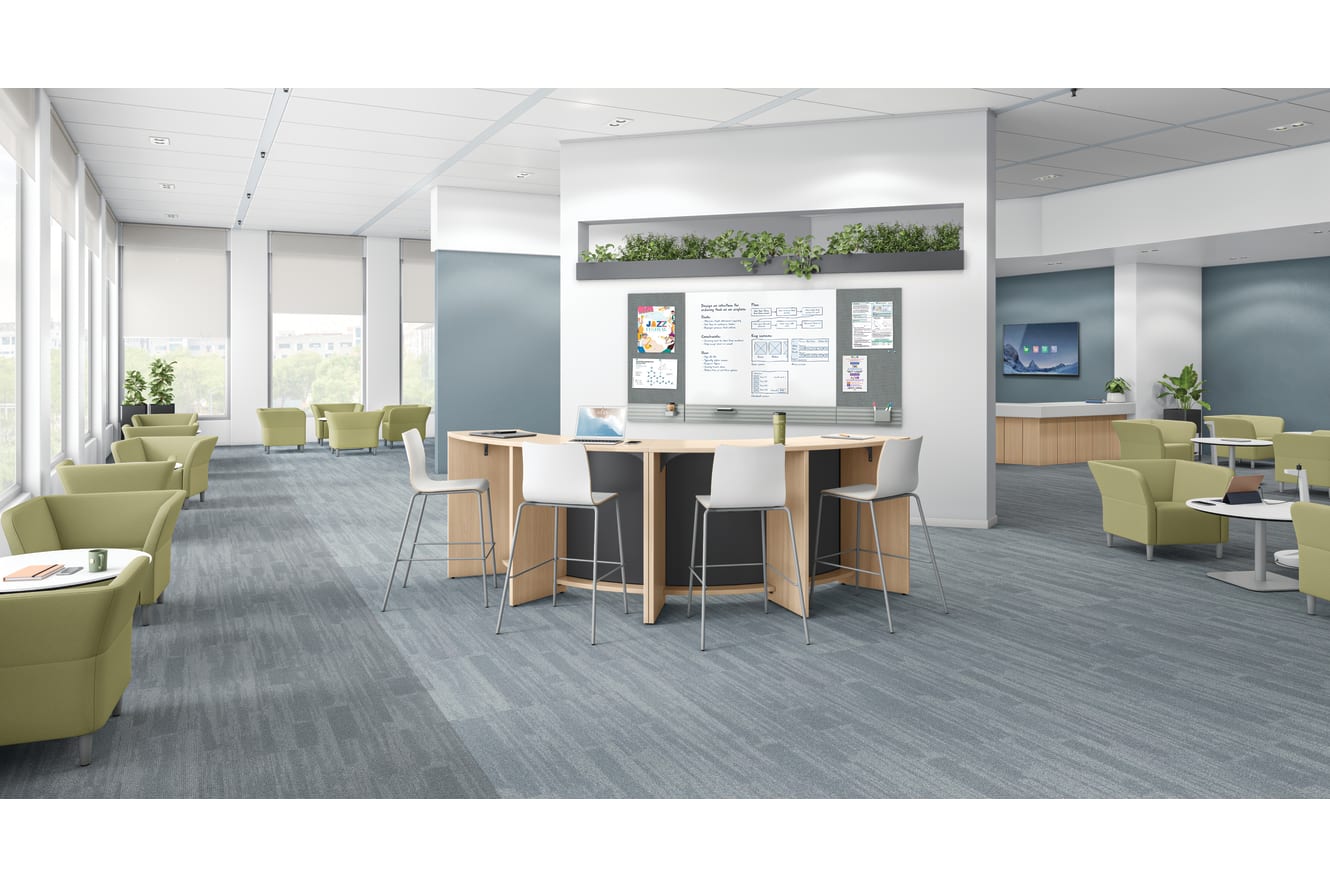 A café/commons setting featuring Workwall and Flock.