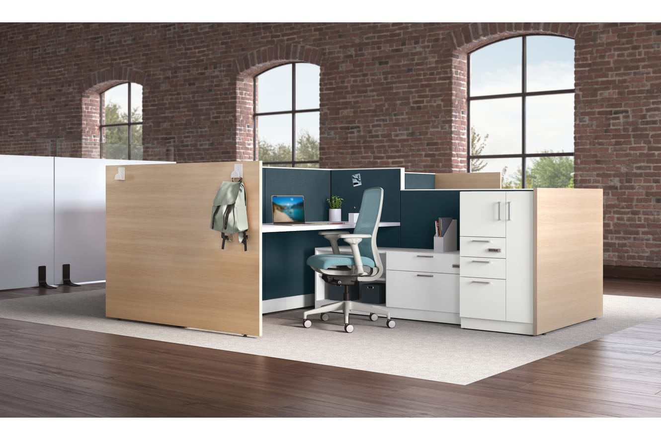 Accelerate workstation with Gallery Panels, and Contain storage with digital locks.