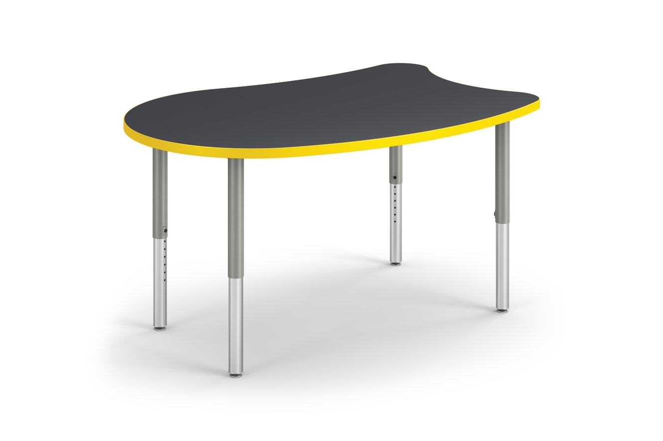 Right 3/4 View of Charcoal Spooky Build Table with Yellow Edge Band