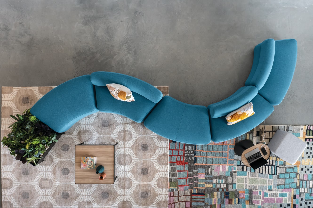 SoCo with Sculpt tables and planter and Flock seating