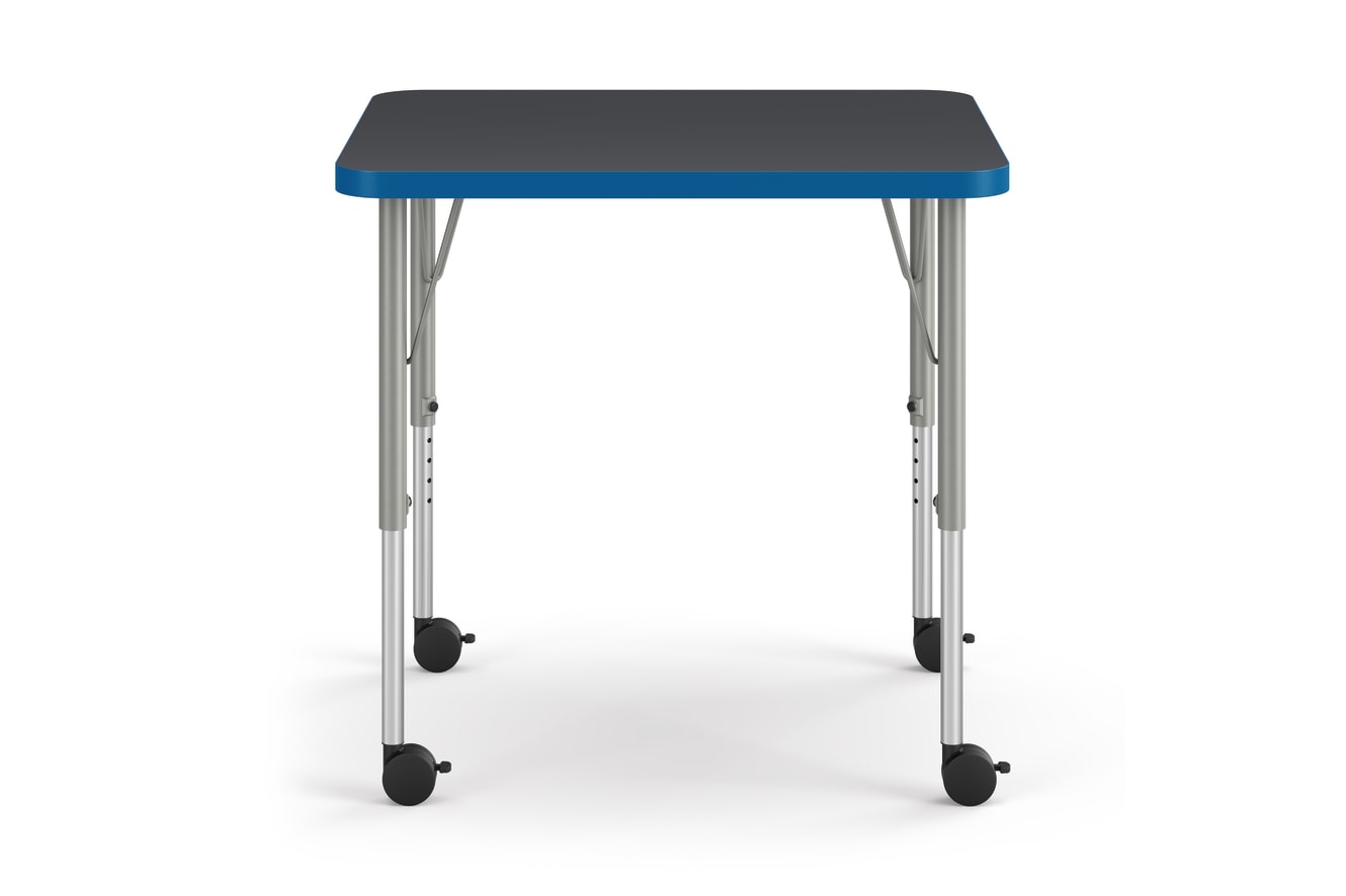 Front View of Charcoal Rectangle Build Student Desk with Blue Edge Band