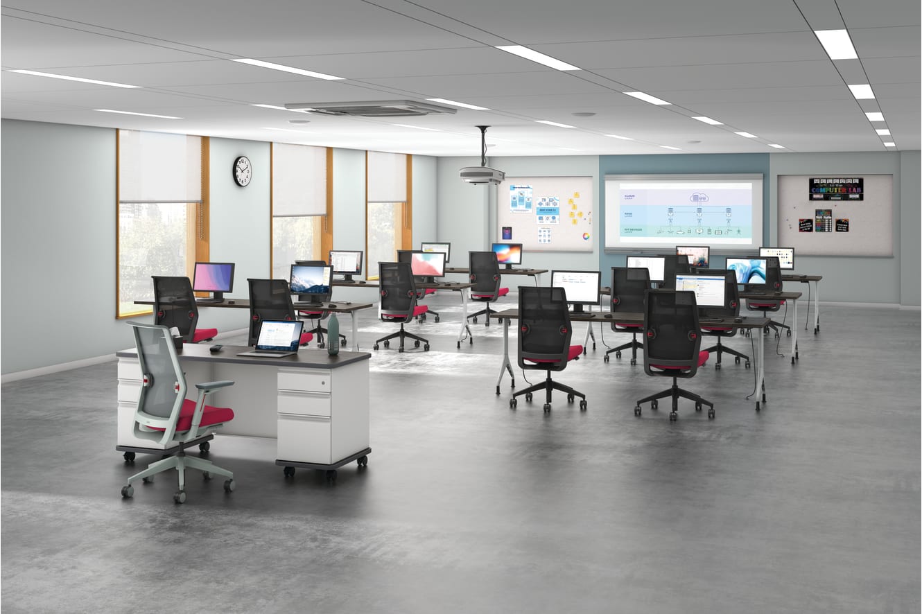 Cipher Task Chair with Motivate Tables and SmartLink Teacher Desk.