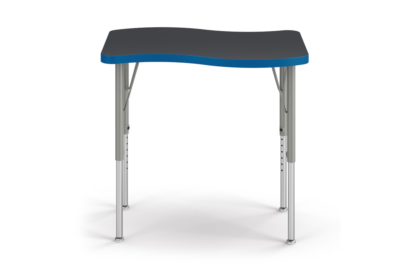 Front View of Charcoal Ribbon Build Student Desk with Blue Edge Band